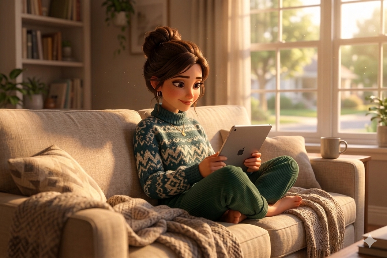 A woman reading in a study