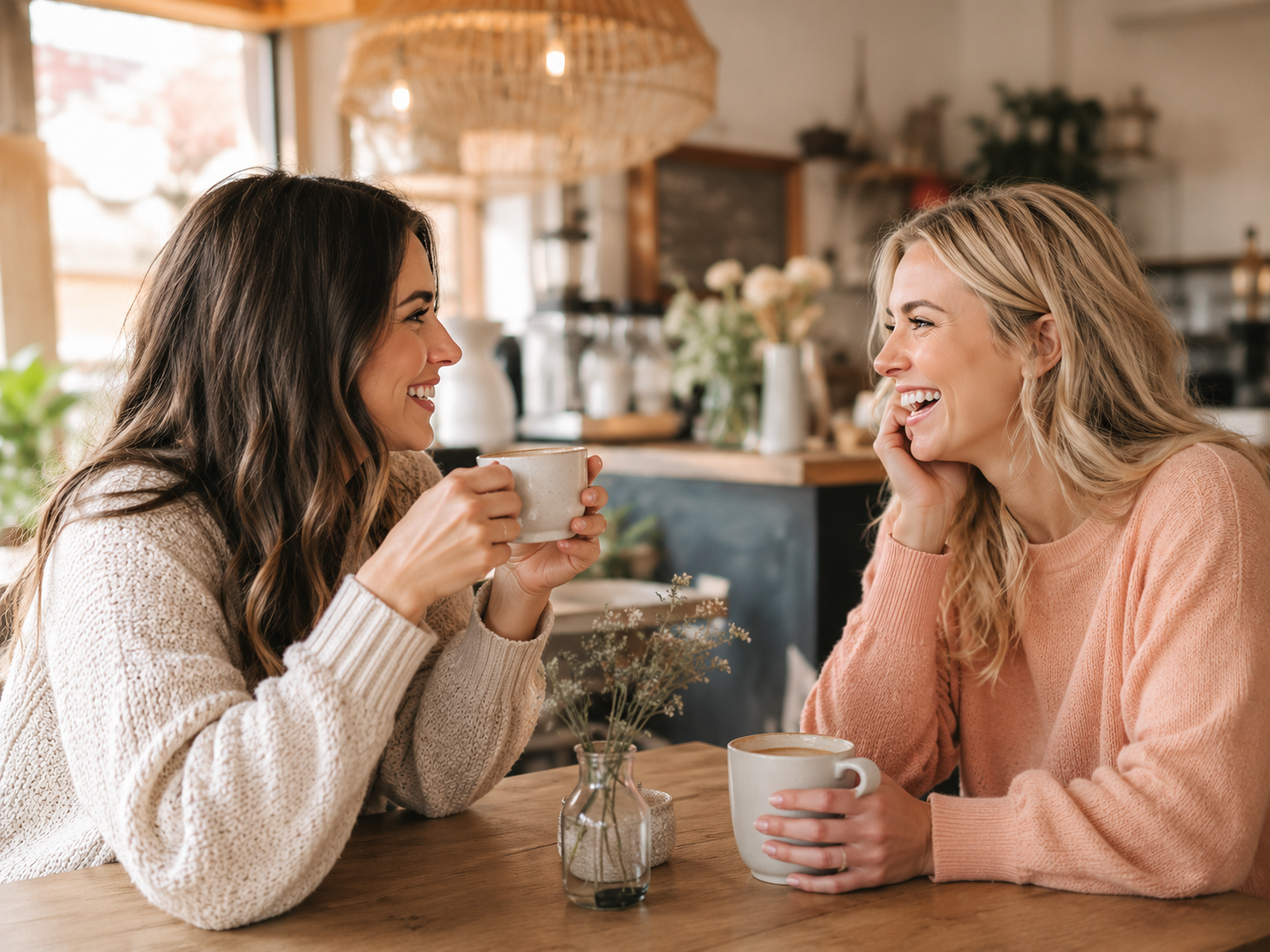 Two friends catching up over coffee